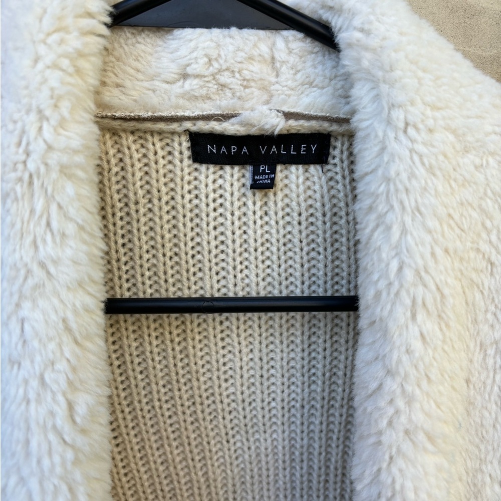 Napa Valley Cream Knit Sweater with Suede and Faux Fleece Open Front Cardigan PL - Picture 4 of 12